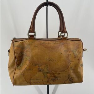 2.8.26 Vintage Alviero Martini Classe Map Print Boston Leather Handbag